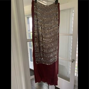 Custom made maroon skirt with beading on the front